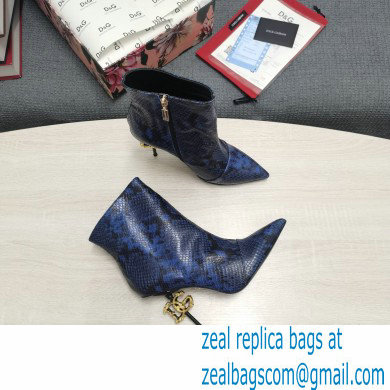 Dolce  &  Gabbana Thin Heel 10.5cm Leather Ankle Boots Snake Print Blue with Baroque DG Heel 2021